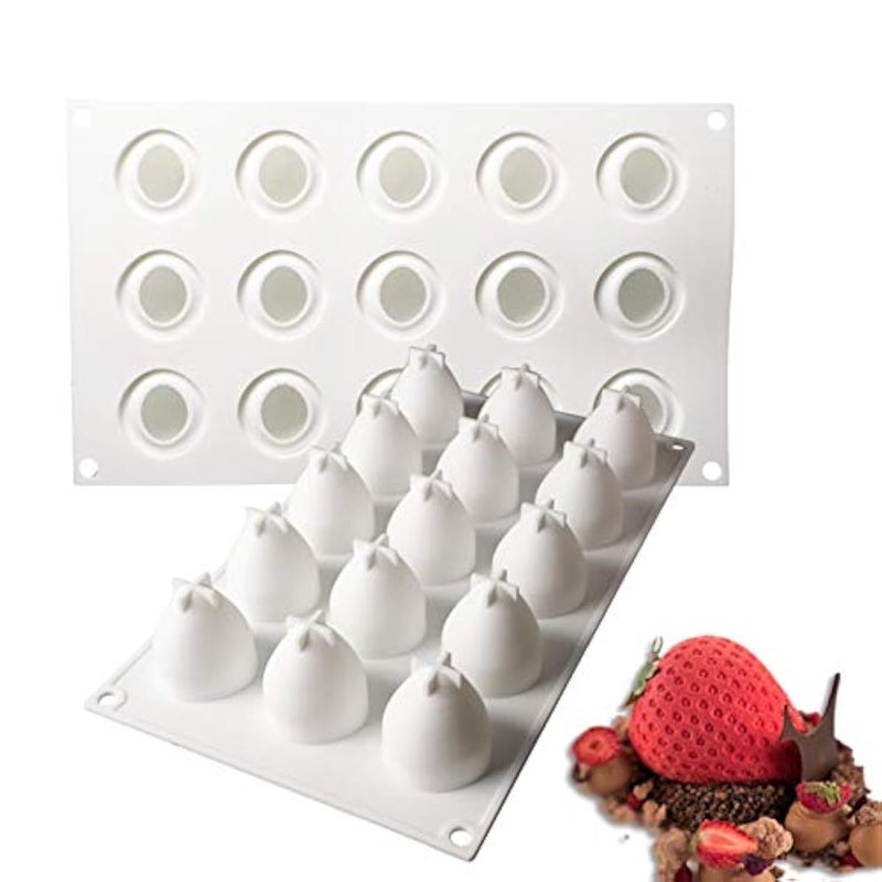 OCPO KITCHEN Strawberry Silicone Mold for Baking Mousse Cake, French Fruit Dessert, Pastry, Chocolate, Ice Cream, Cake Decoration Mold, 3D Strawberry Shape (15-Cavity) - Image 1